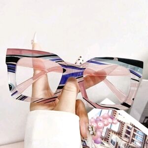 NEW Pink Multicolor Colorblock Oversized Fashion Glasses